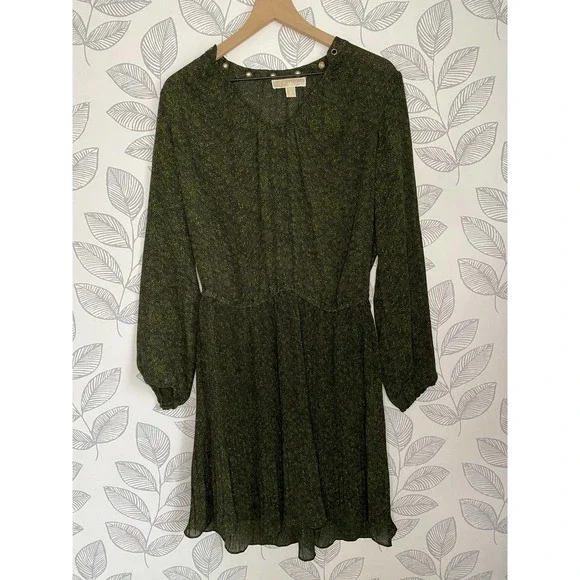michael kors green pleated dress Michael Kors Kids Girls Mini Me Green Metallic Pleated Dress